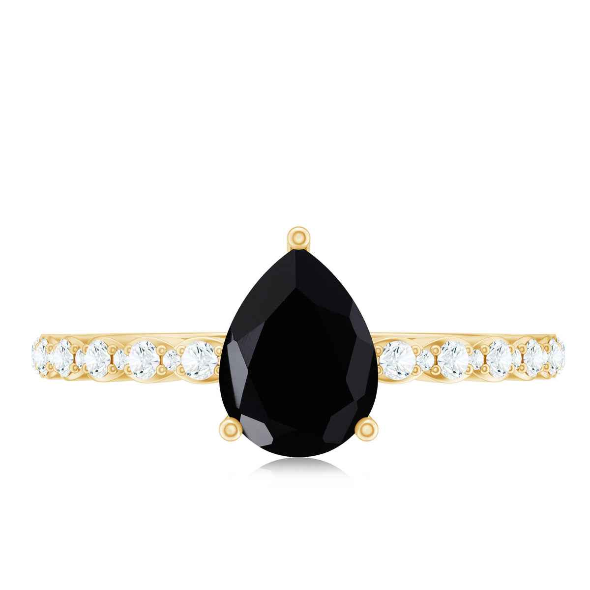 Pear Shape Black Onyx Solitaire Promise Ring with Diamond