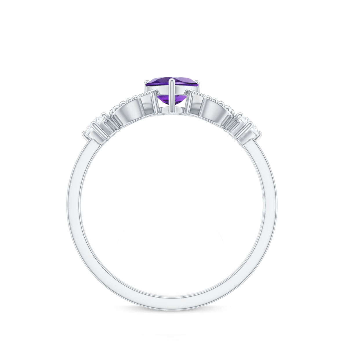 Natural 0.9 Carat Amethyst Heart Promise Ring with Diamond