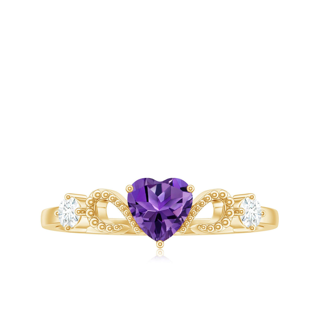 Natural 0.9 Carat Amethyst Heart Promise Ring with Diamond