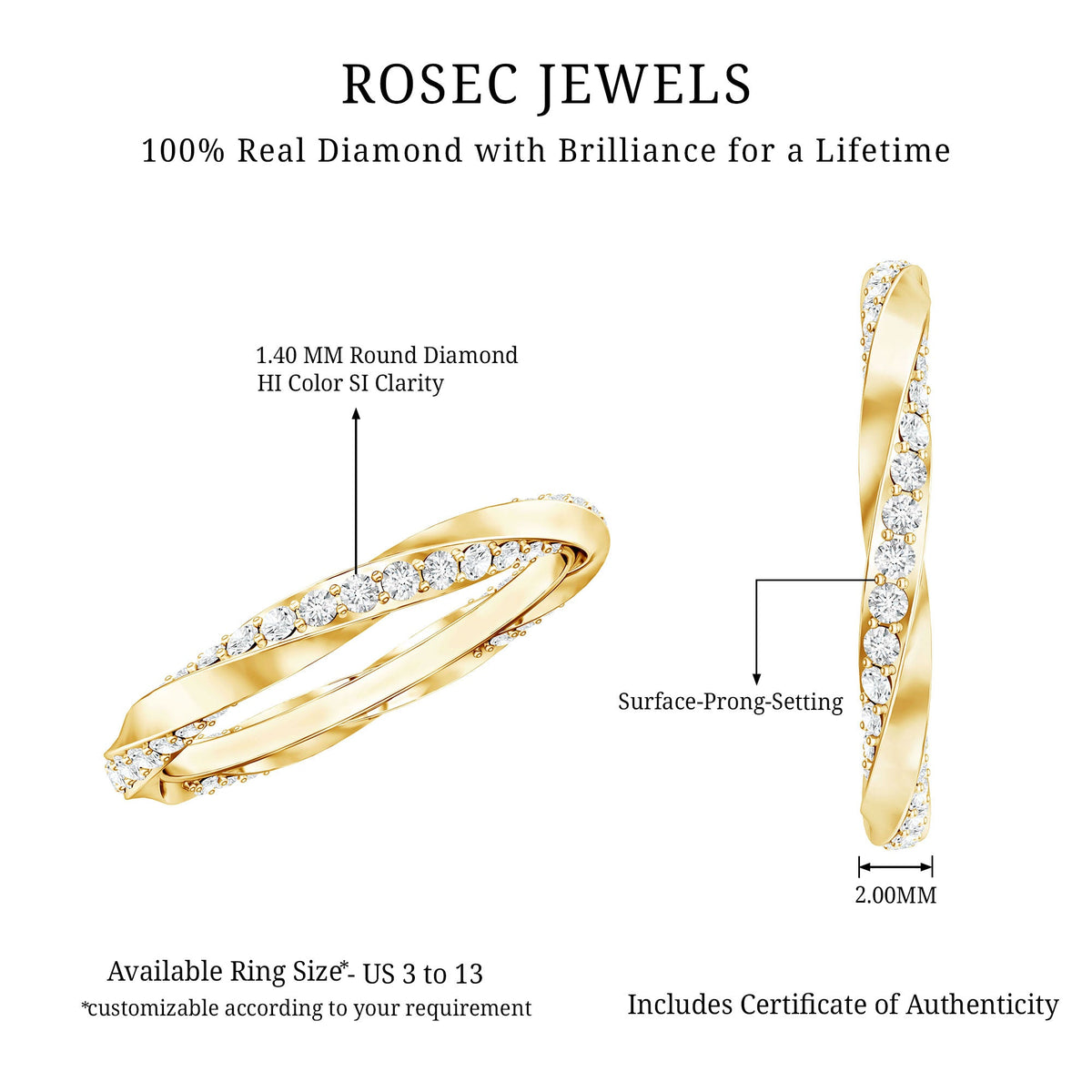 Certified Real Diamond Twisted Eternity Ring