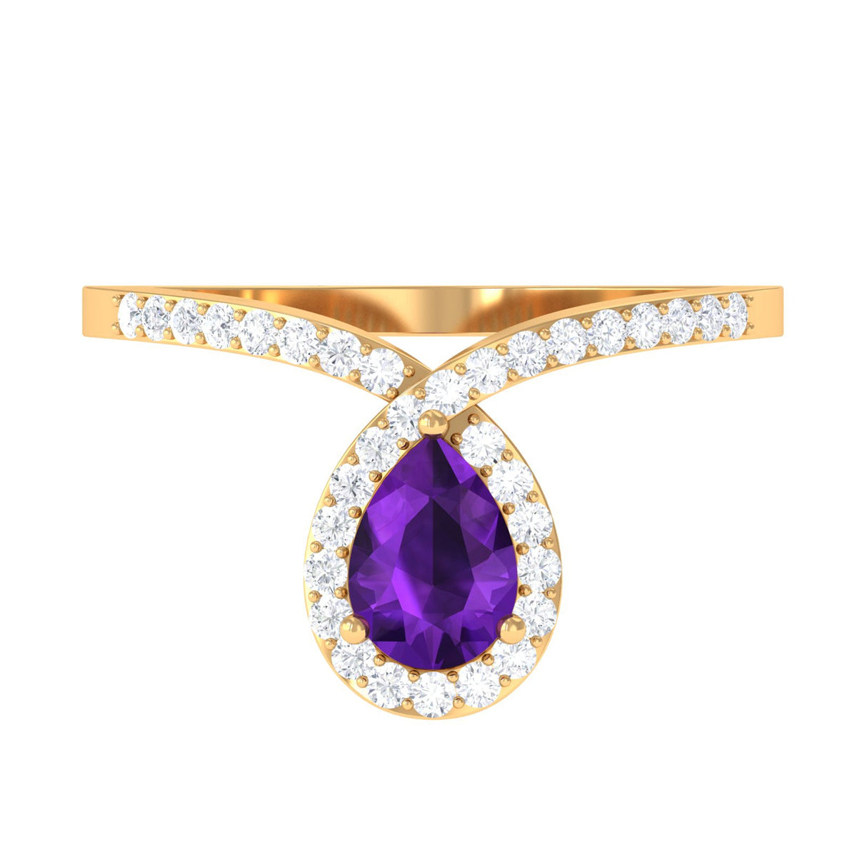 Designer 1 Carat Pear Shape Amethyst Chevron Engagement Ring with Diamond