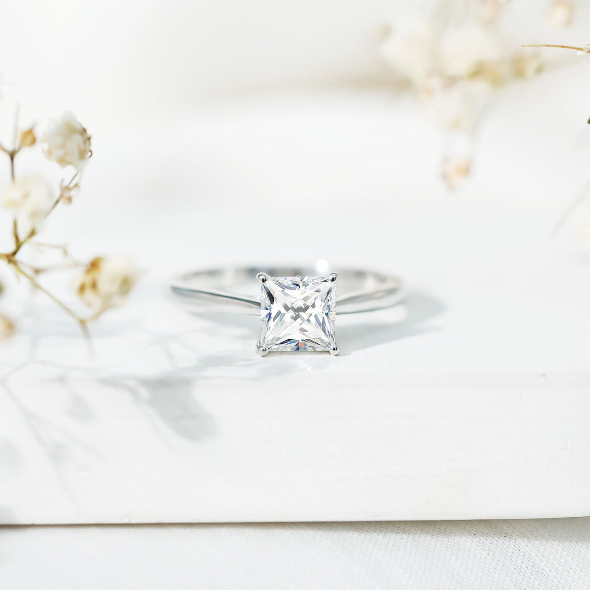 Princess Cut Moissanite Solitaire Engagement Ring