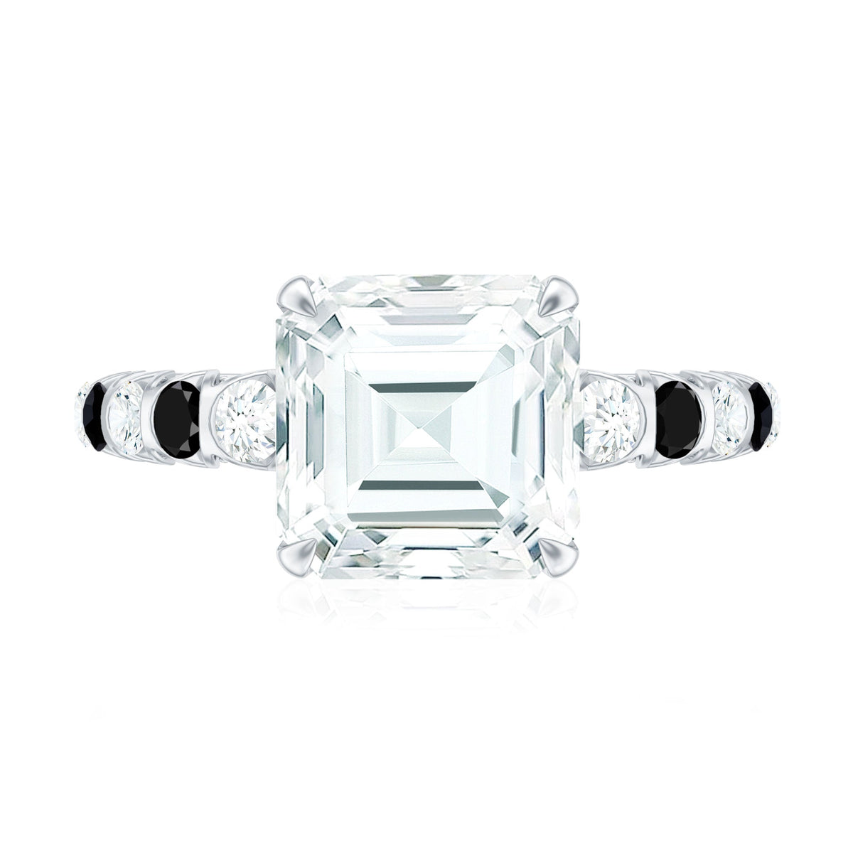 Claw Set Moissanite Engagement Ring With Black Diamond