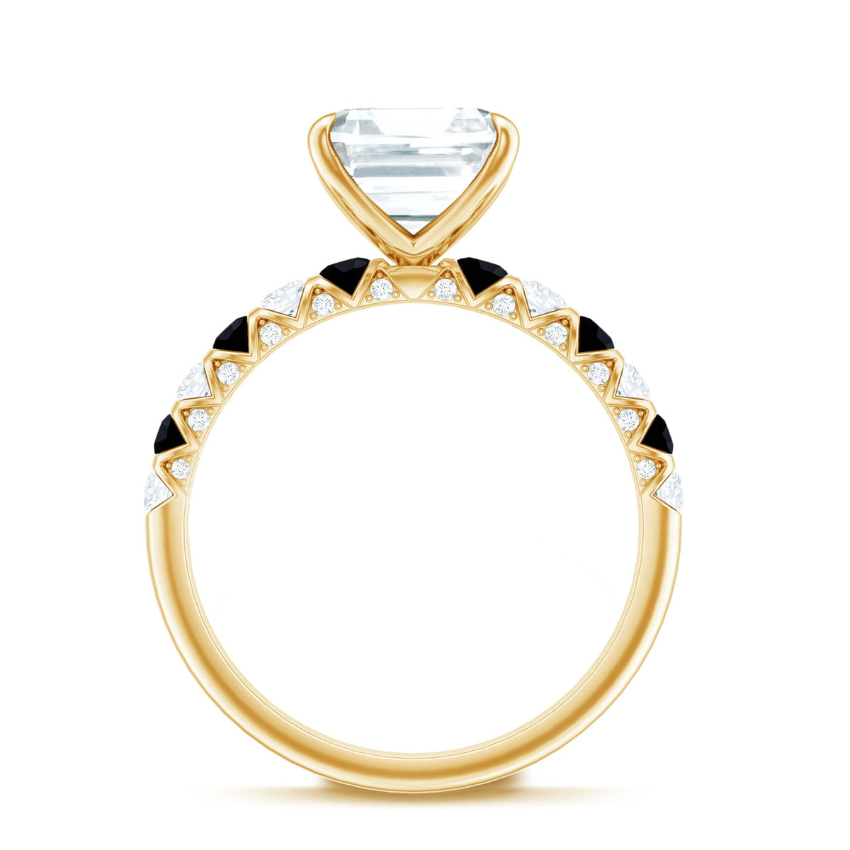 Claw Set Moissanite Engagement Ring With Black Diamond