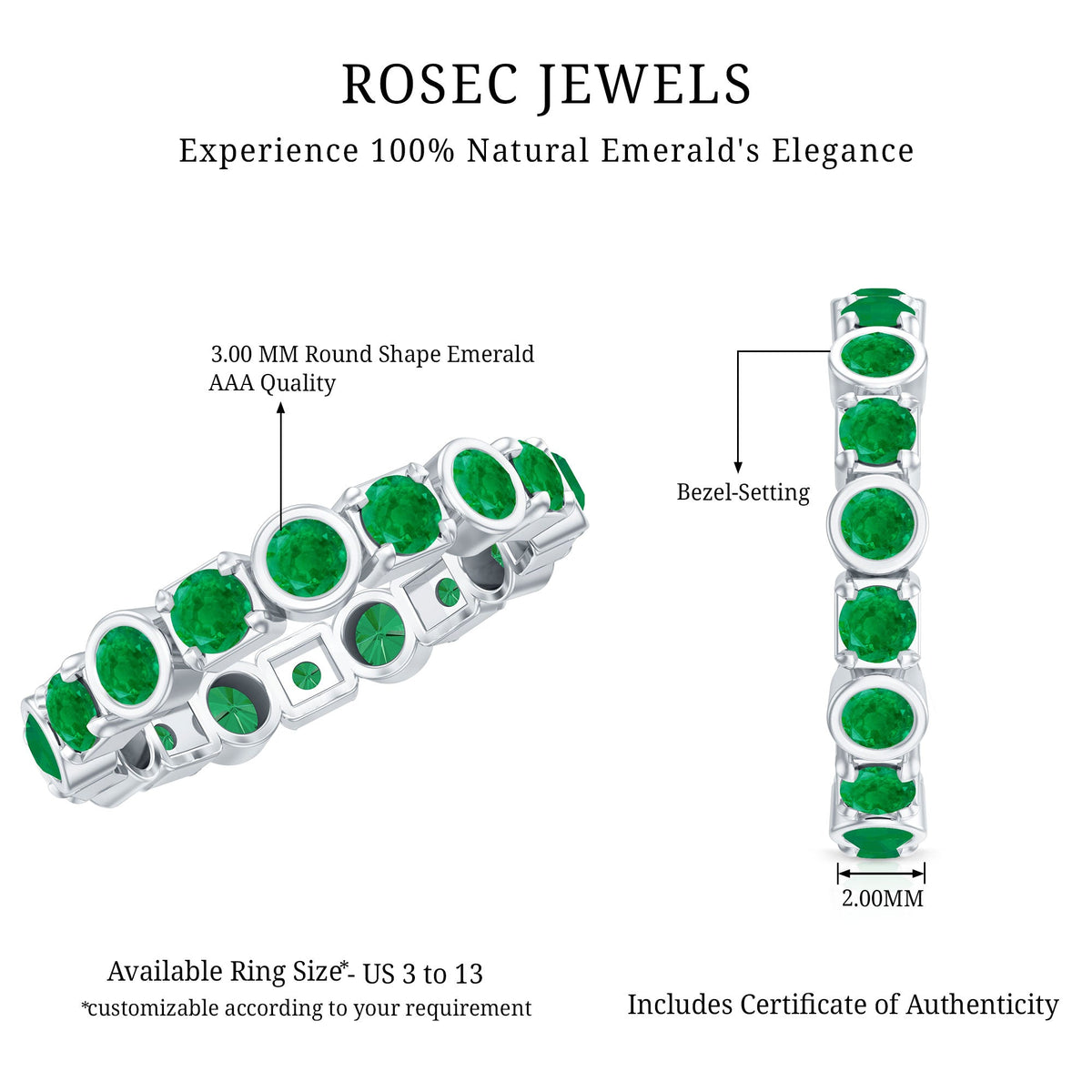Real Emerald Eternity Wedding Band Ring for Women