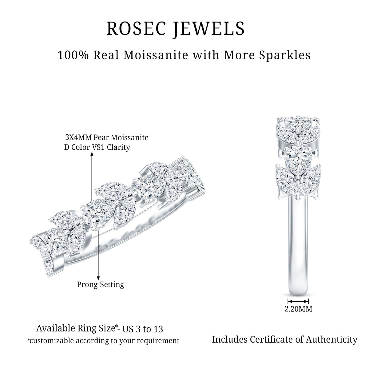 Marquise and Pear Cut Moissanite Half Eternity Band
