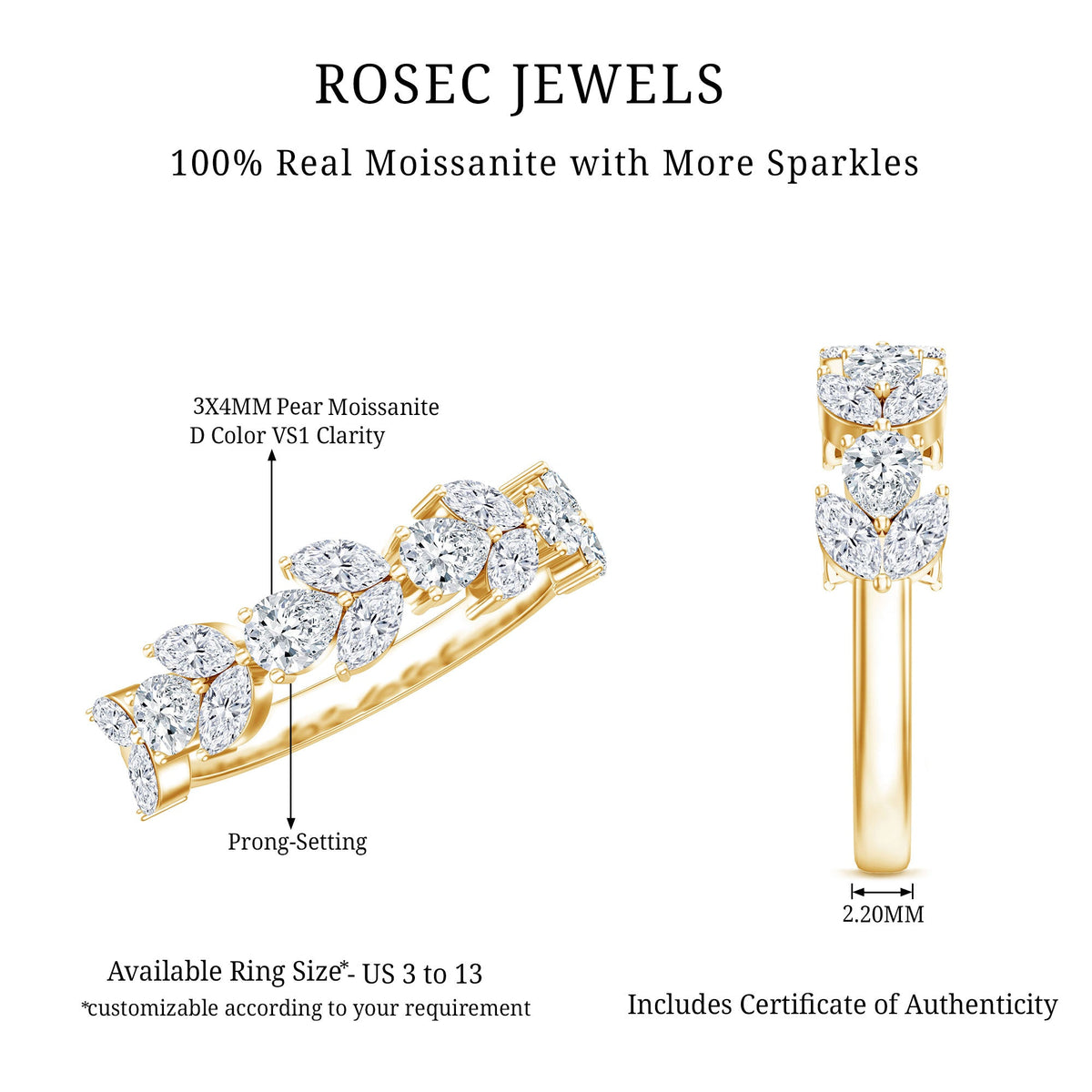 Marquise and Pear Cut Moissanite Half Eternity Band