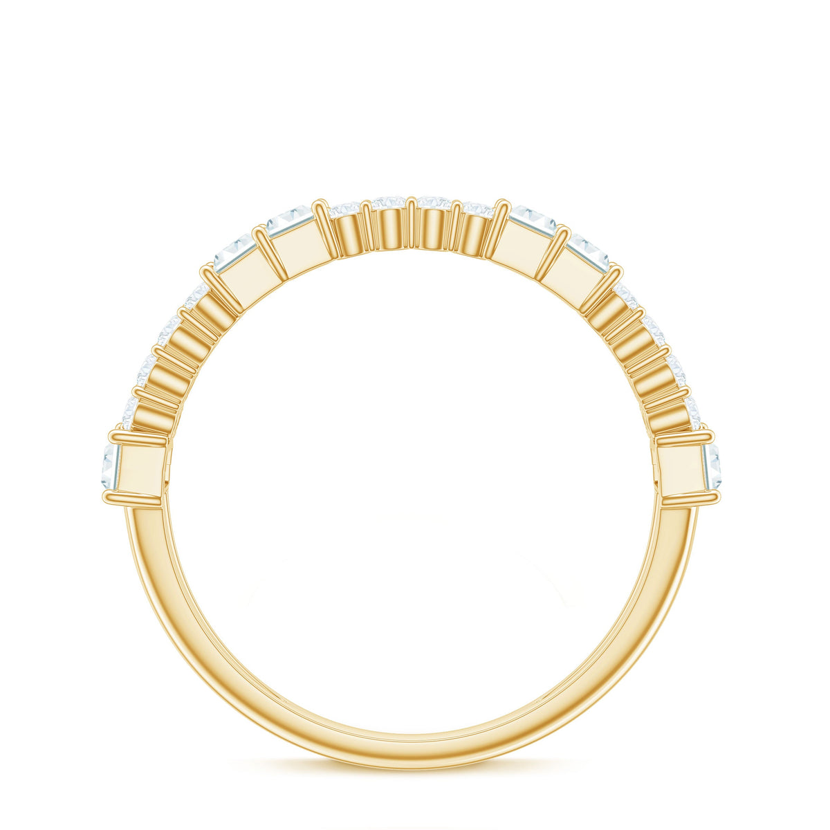 Baguette and Round Moissanite Half Eternity Band