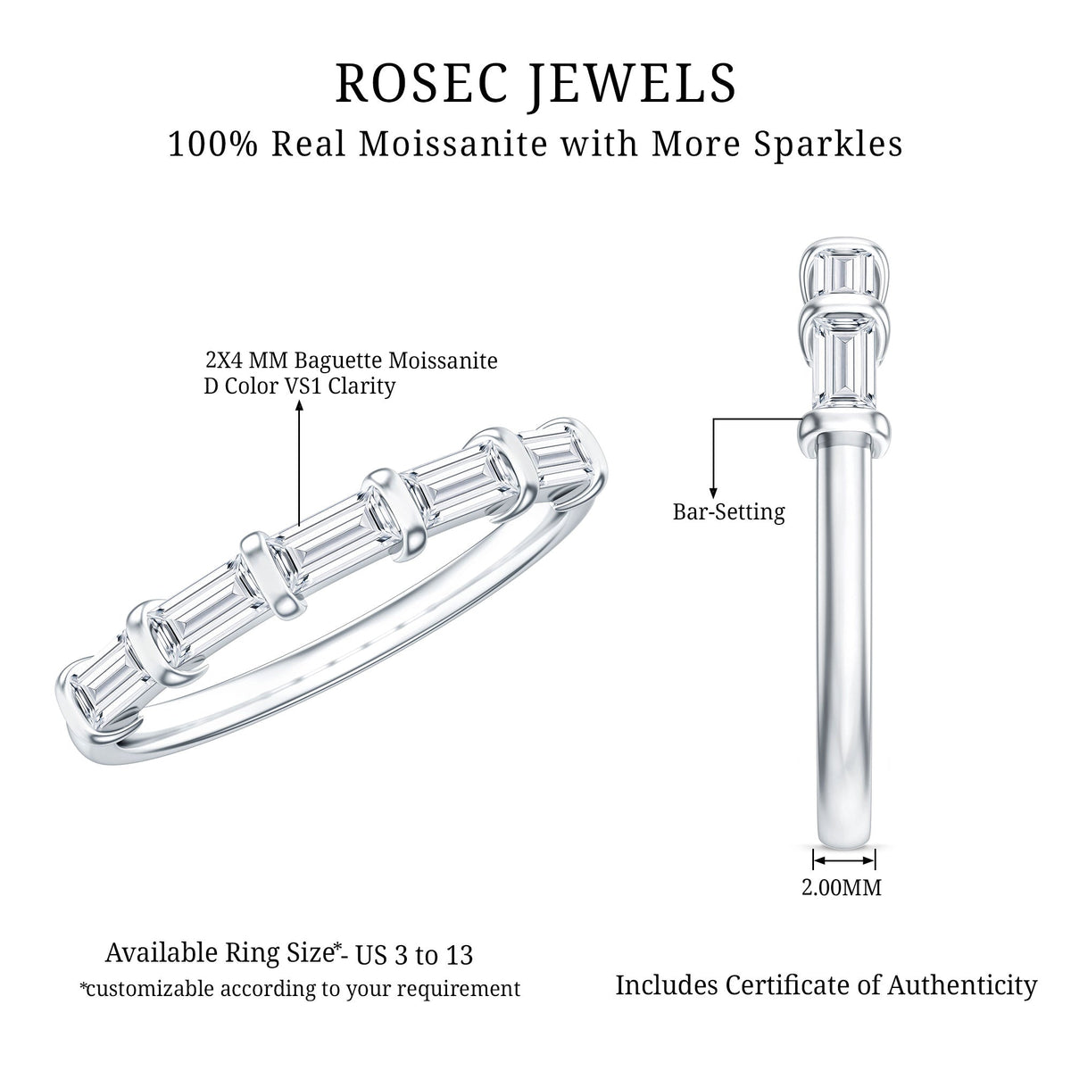 East West Set Moissanite Half Eternity Ring for Her