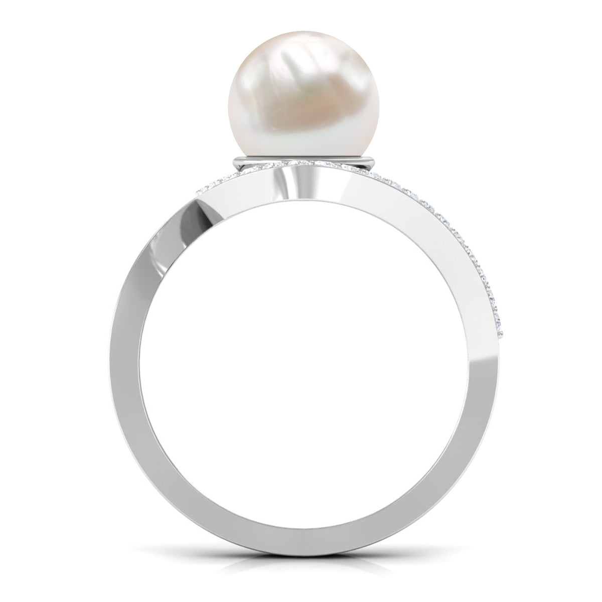 Natural 7.4 carat Freshwater Pearl Engagement Ring with Diamond Bypass Shank