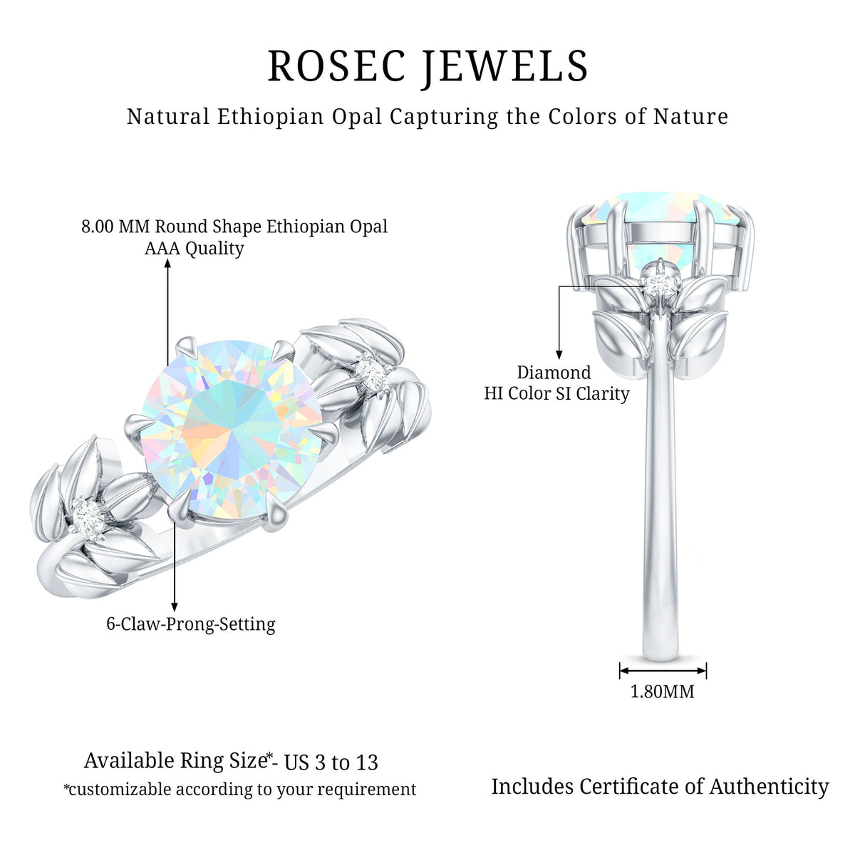Nature Inspired 2 Carat Ethiopian Opal Diamond Engagement Ring