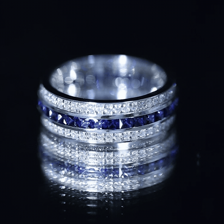 Certified Lab Grown Blue Sapphire 3 Row Wedding Band