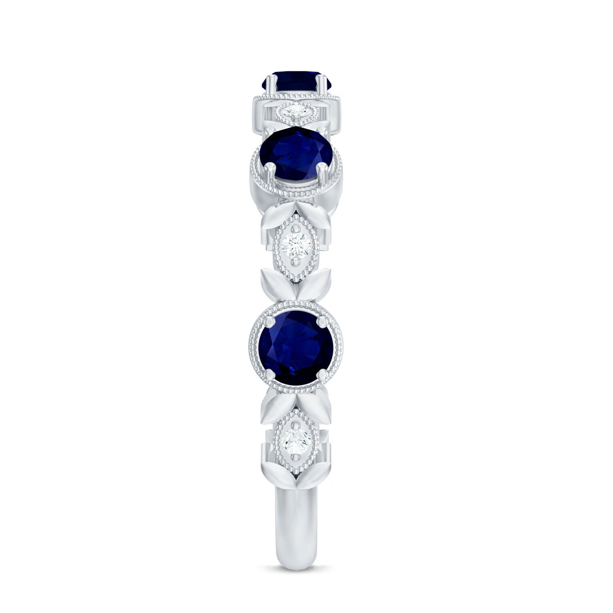 Nature Inspired Blue Sapphire Diamond Half Eternity Ring
