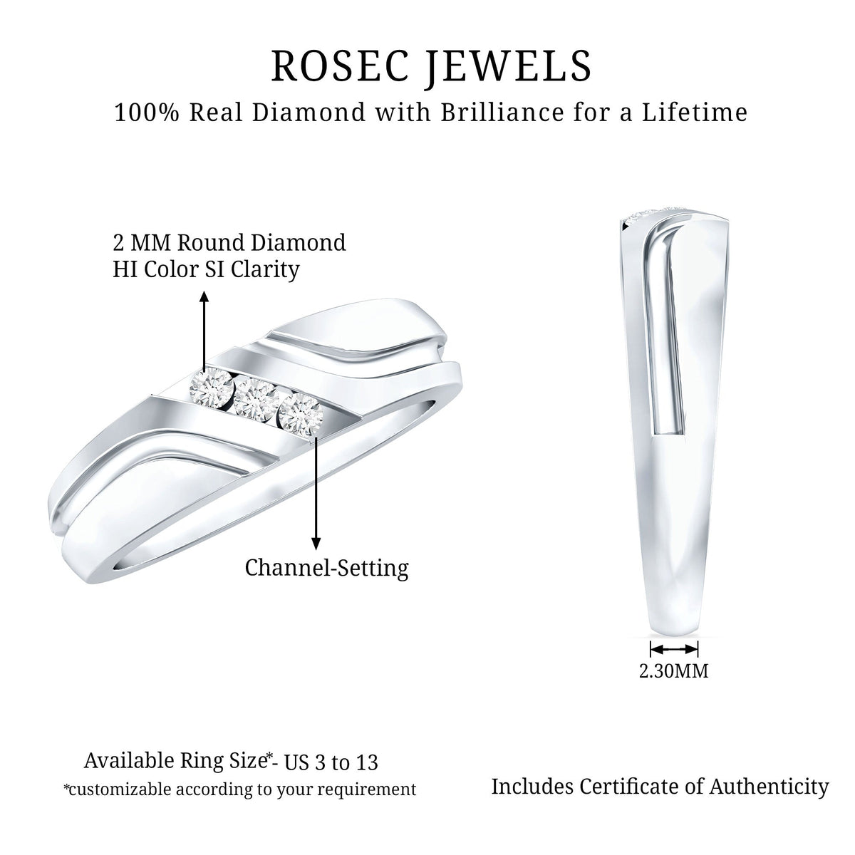Certified Diamond Three Stone Band Ring for Men