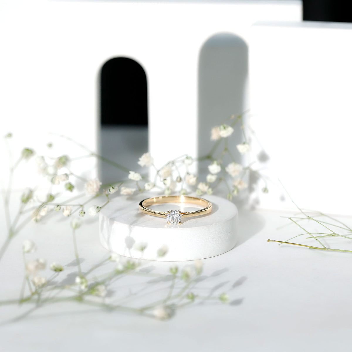 Solitaire Moissanite Promise Ring in Cathedral Shank