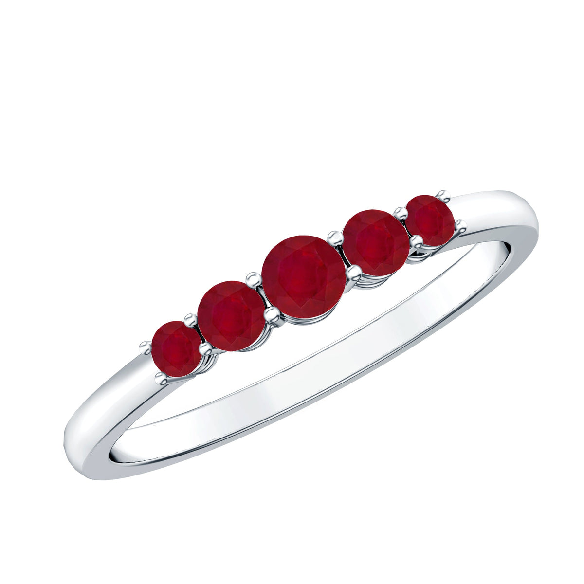 Natural July Birthstone Ruby 5 Stone Ring for Promise