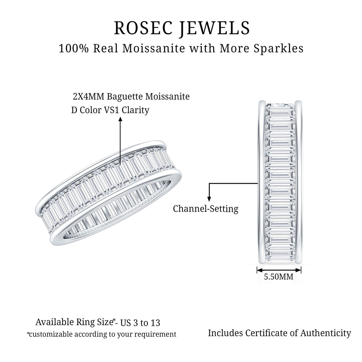 Certified Moissanite Channel Set Eternity Band