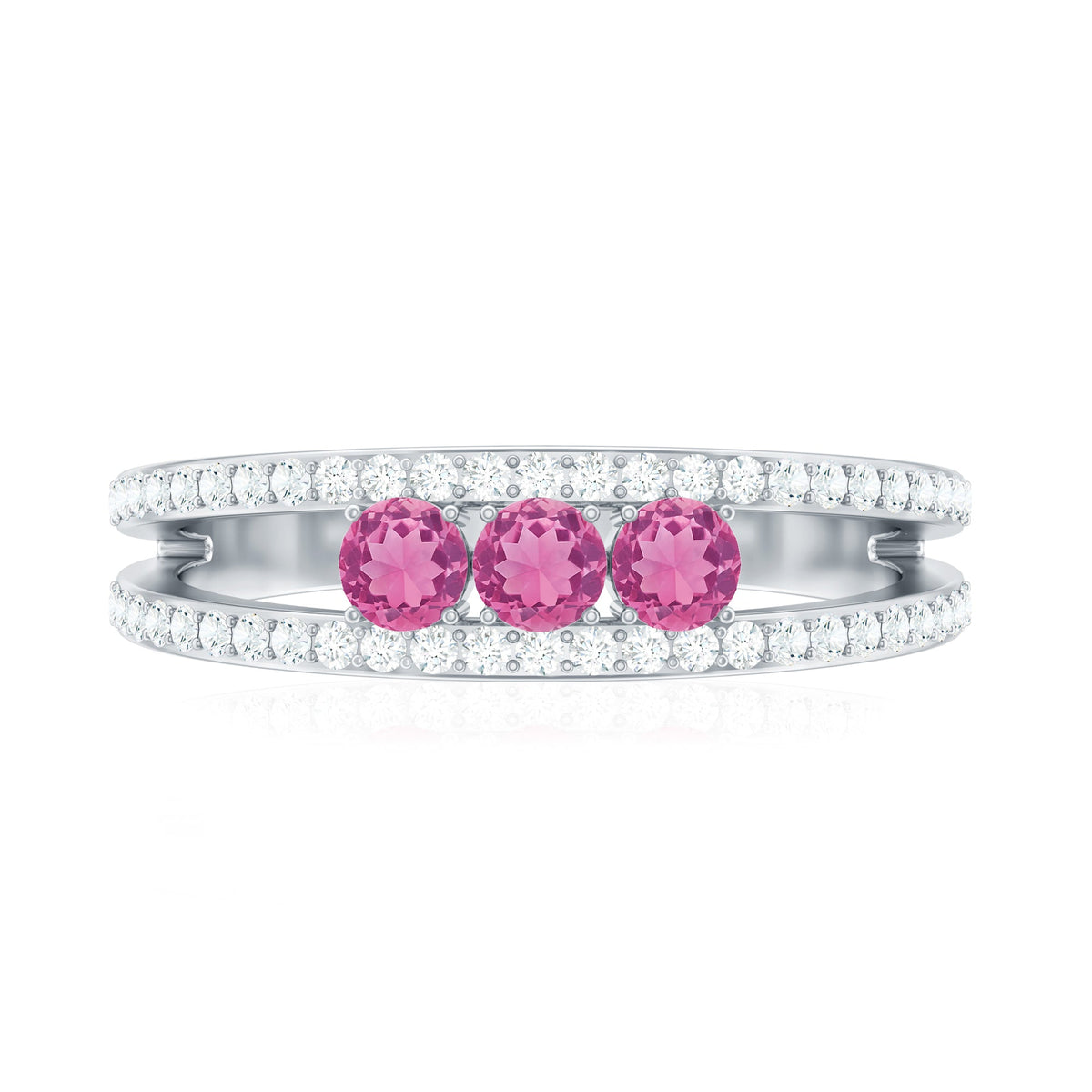 Pink Tourmaline and Diamond Anniversary Ring in Split Shank
