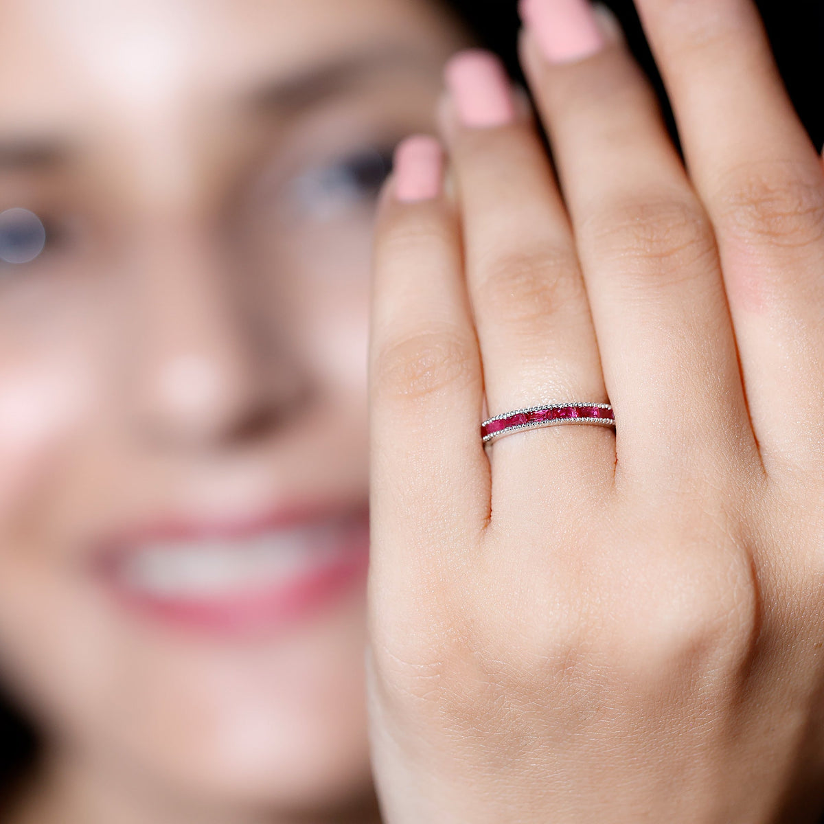 Natural Baguette Ruby Half Eternity Ring for Women