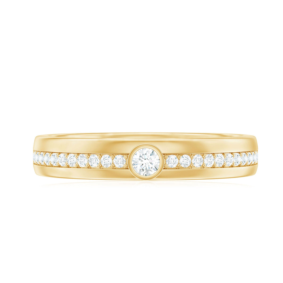 Bezel Set Moissanite Unisex Wedding Band Ring