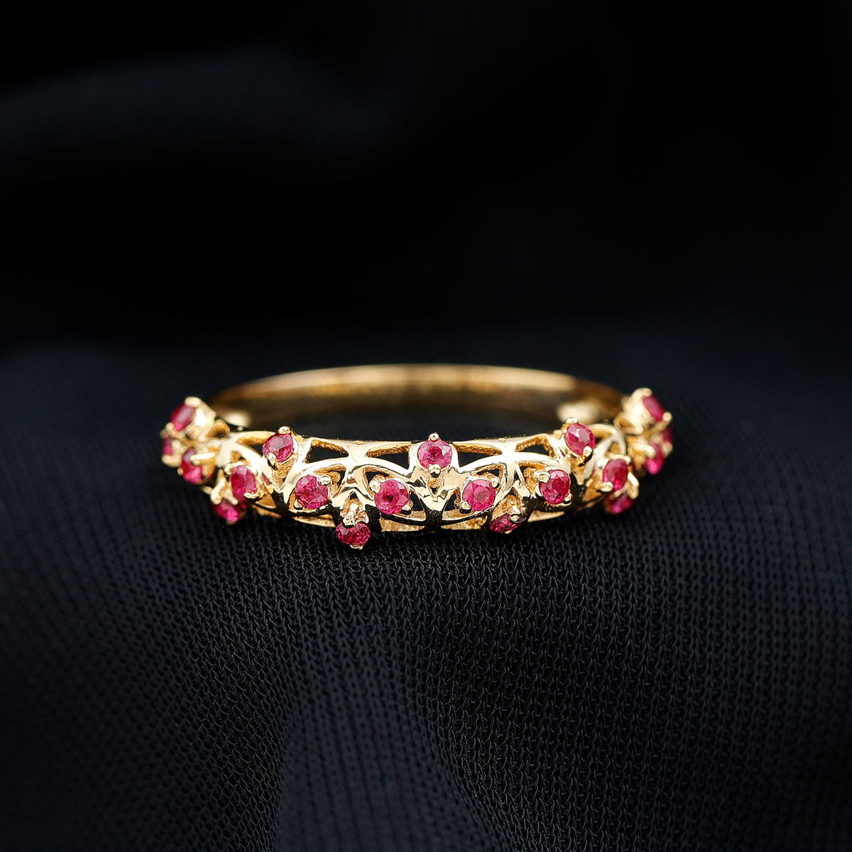 Natural Ruby Filigree Band Ring for Anniversary