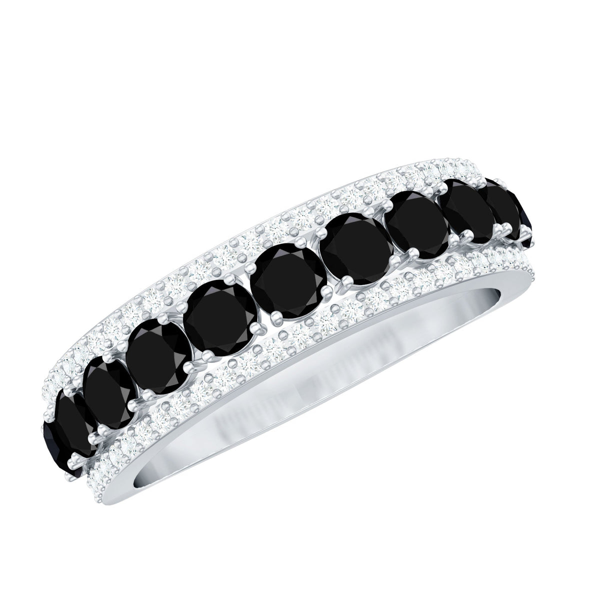 Certified Lab Grown Black and White Diamond Half Eternity Band Ring for Women