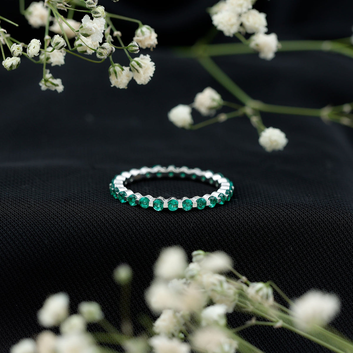 Certified Emerald Floating Eternity Band for Women