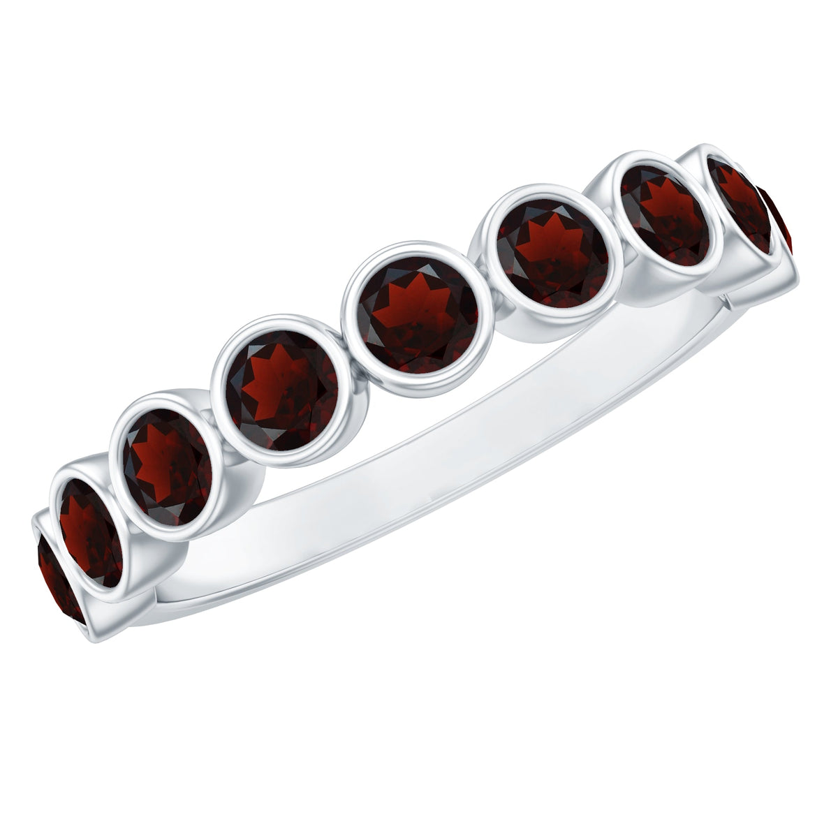 Certified Real Garnet Half Eternity Ring in Bezel Setting