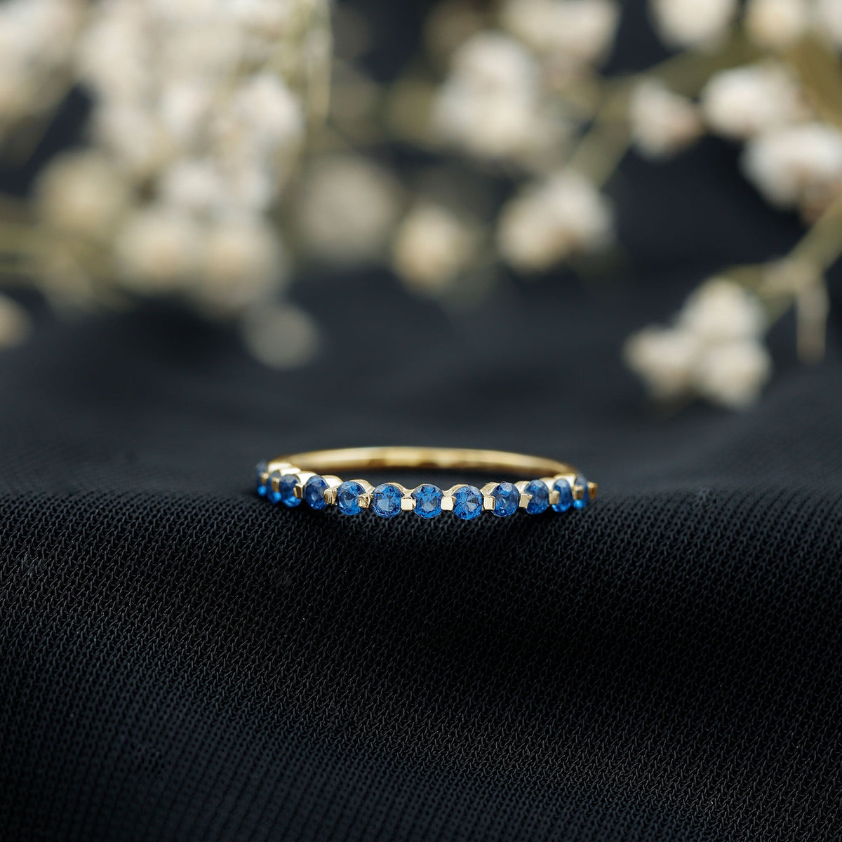 Certified Lab Grown Blue Sapphire Half Eternity Ring for Women