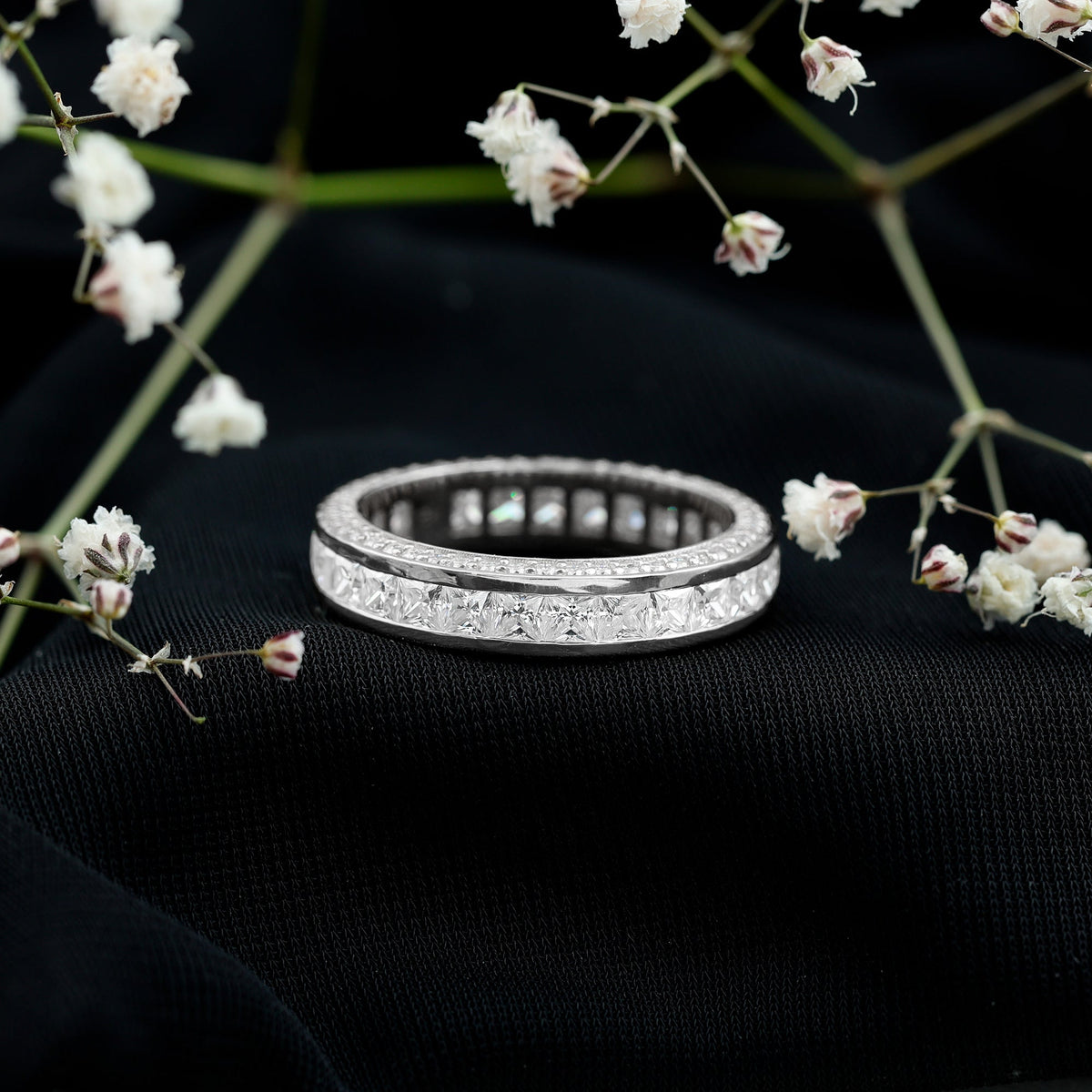 Channel Set Moissanite Princess Cut Wedding Band