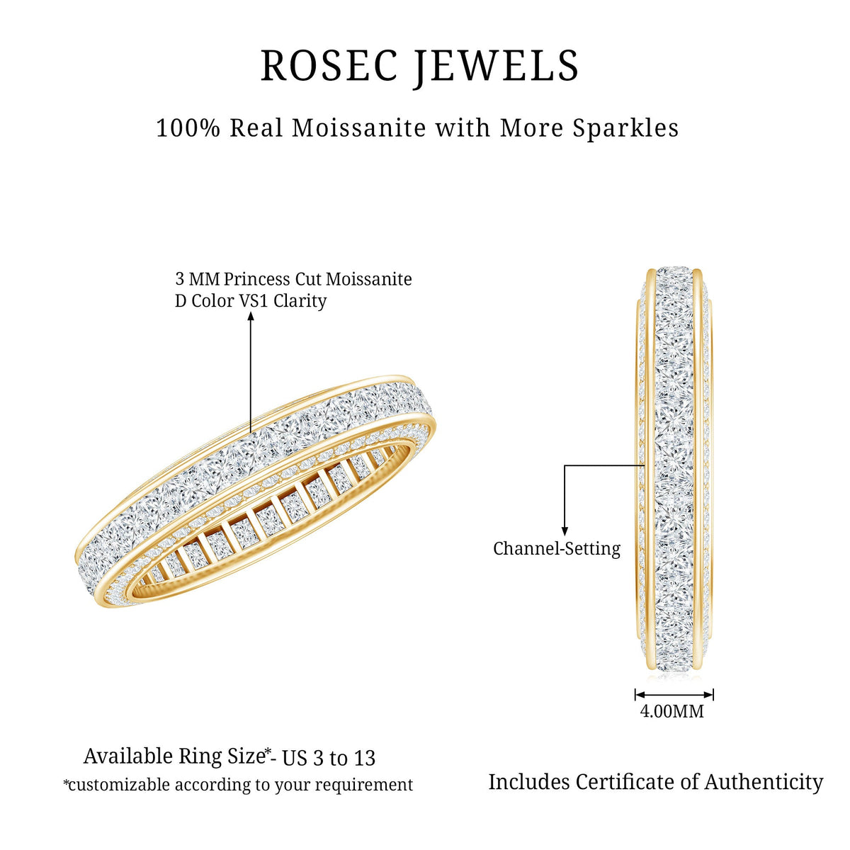 Channel Set Moissanite Princess Cut Wedding Band