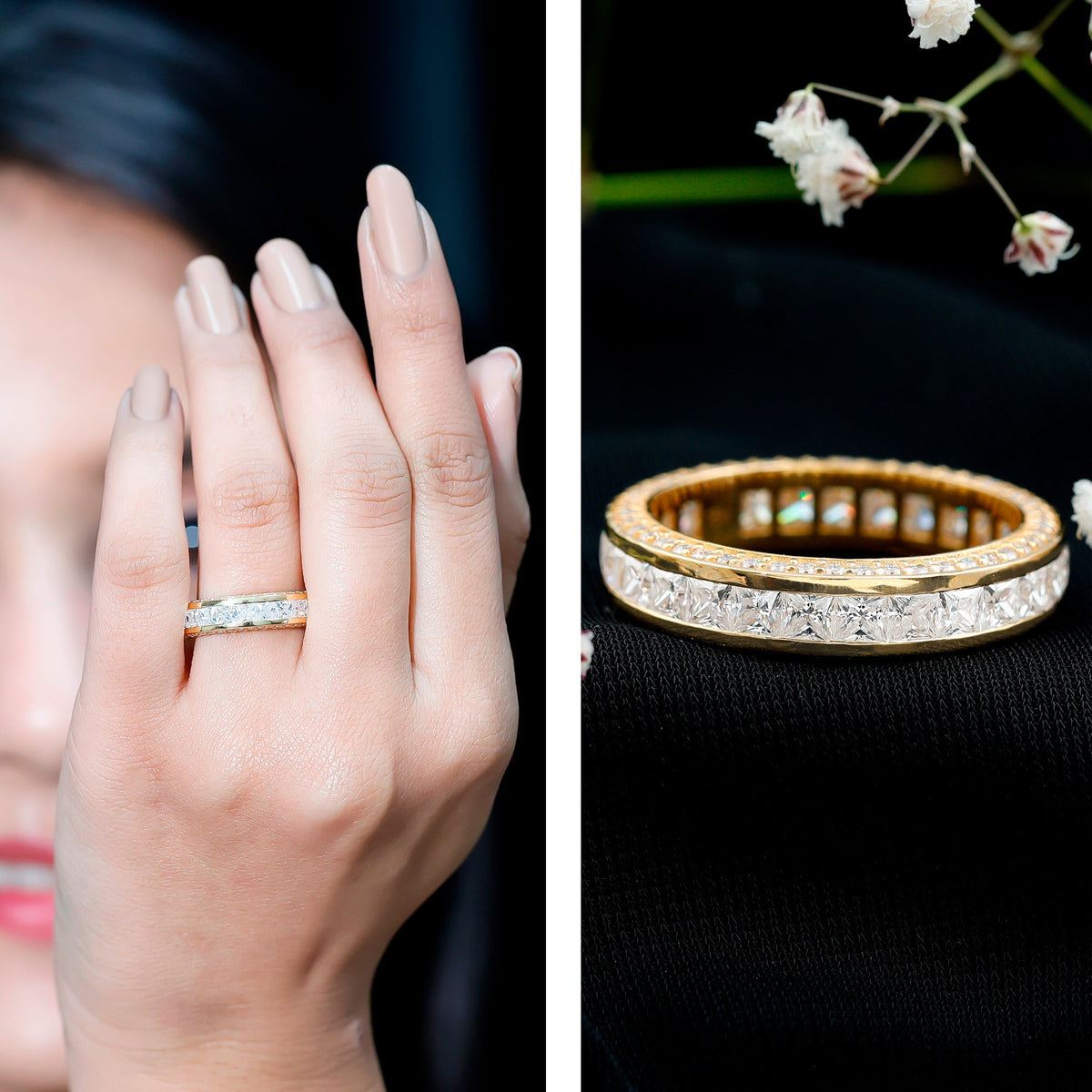 Channel Set Moissanite Princess Cut Wedding Band