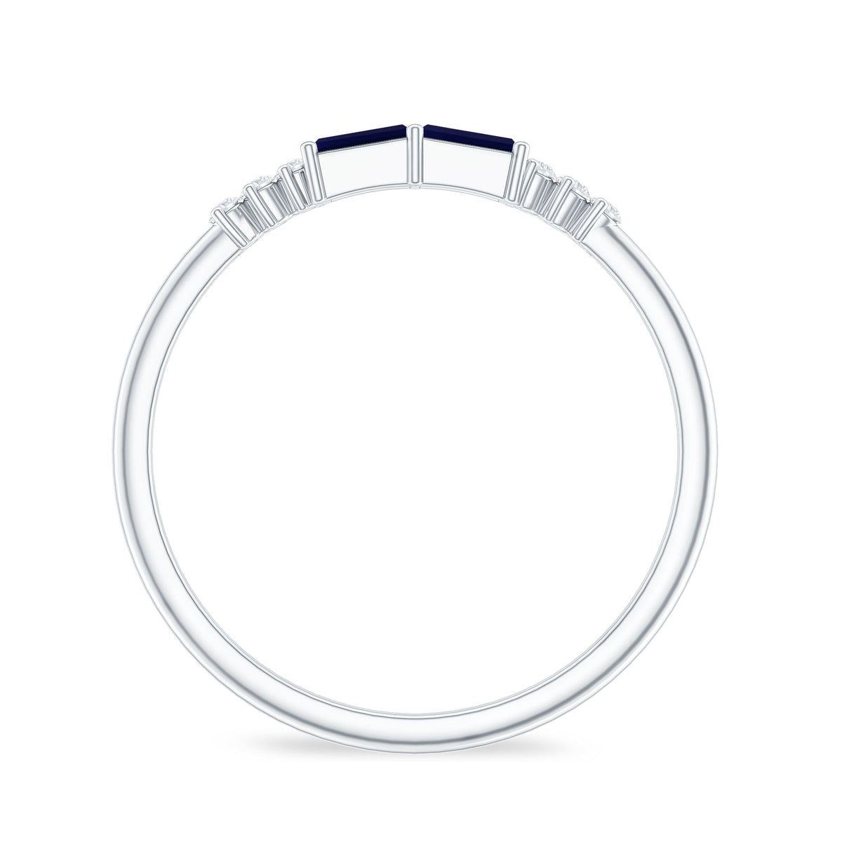 Natural Baguette Shape Blue Sapphire Promise Ring with Diamond