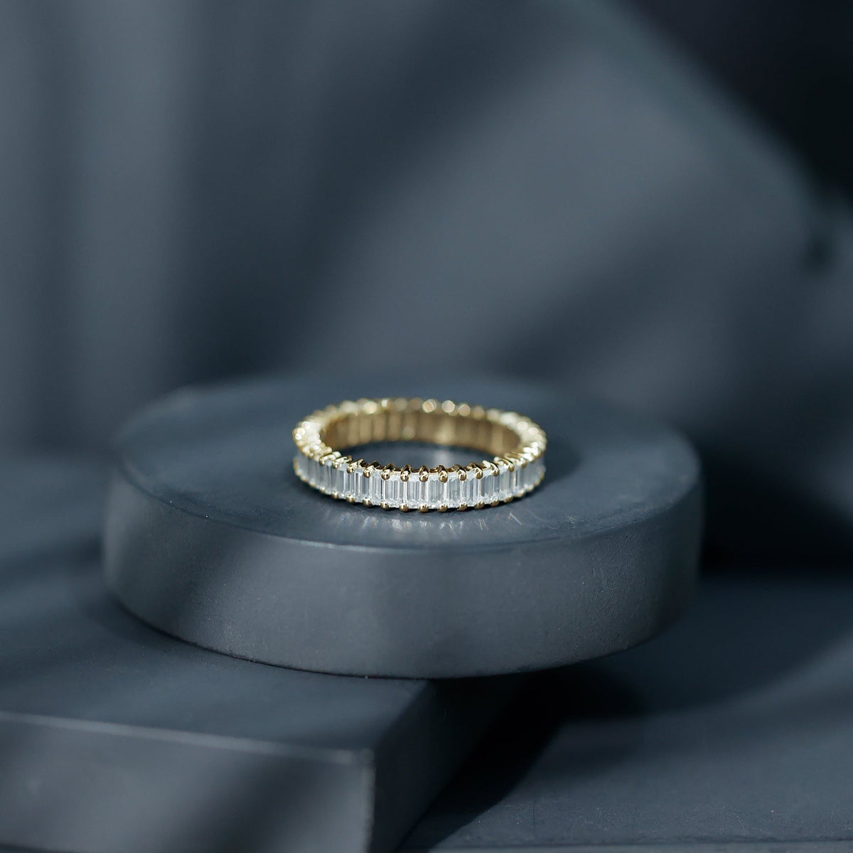 Baguette Cut Moissanite Eternity Ring in Shared Prong Setting