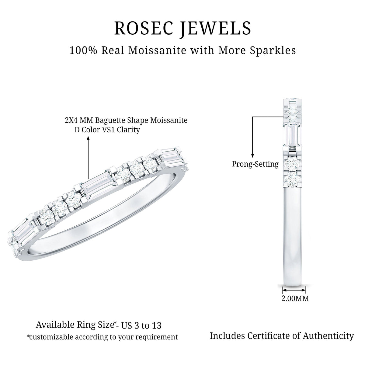 Baguette Moissanite Minimalist Stackable Eternity Ring