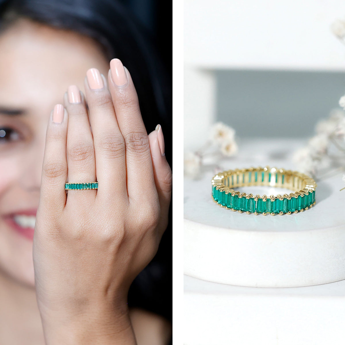 Lab Grown Emerald Baguette Eternity Band