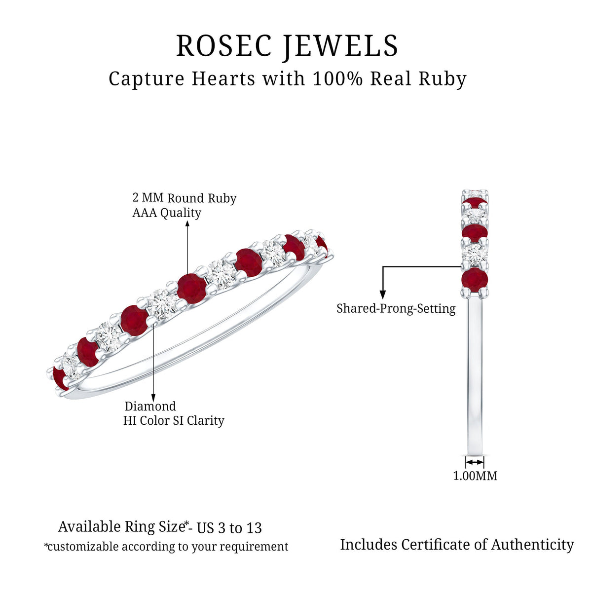 Natural Ruby Diamond Stackable Eternity Ring