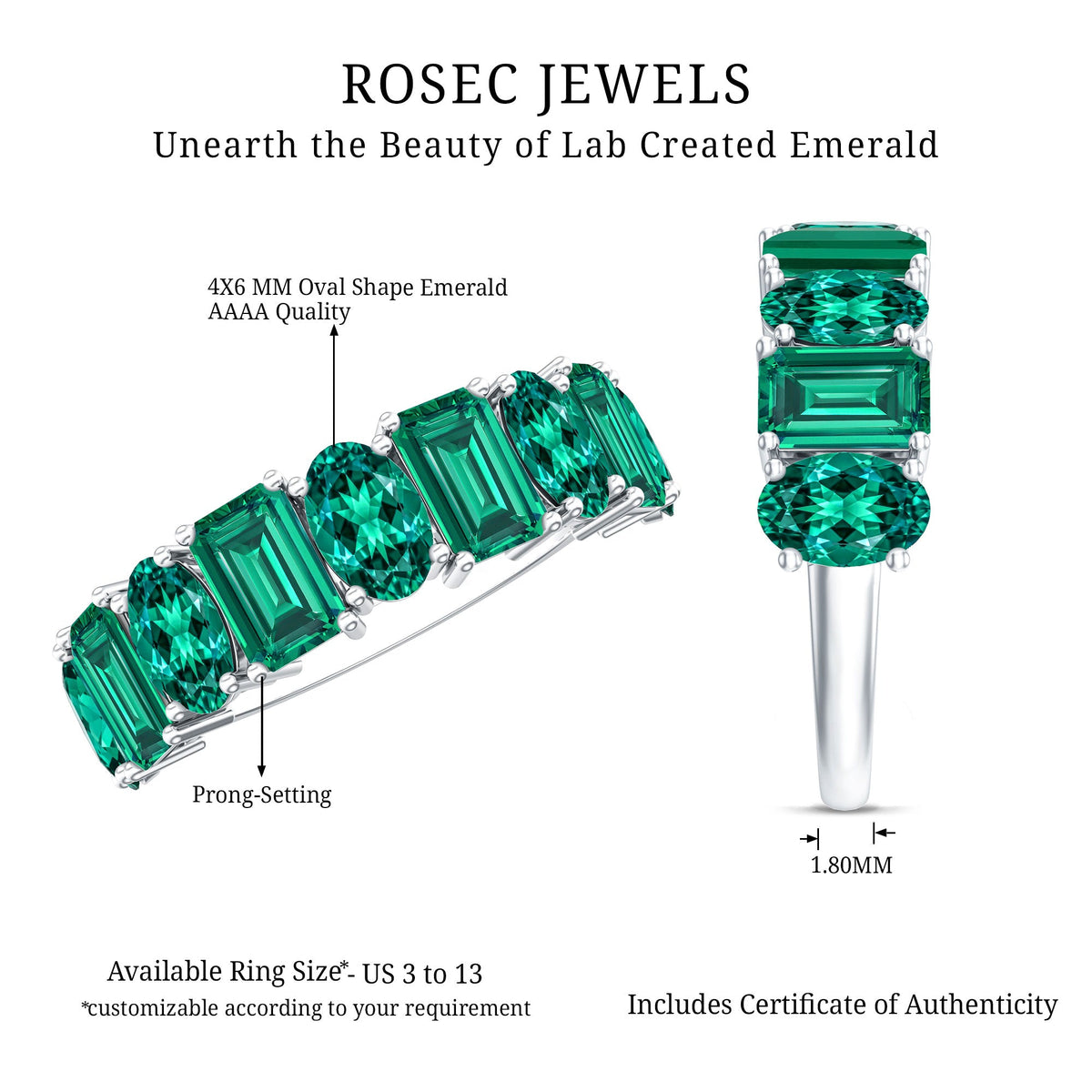 Certified Lab Grown Emerald Wedding Anniversary Band