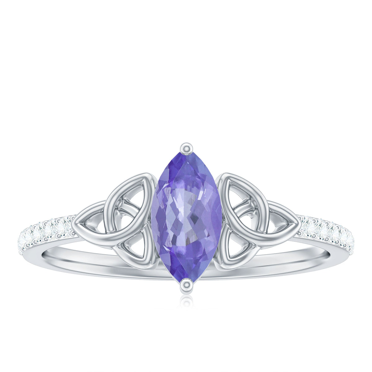 Real Marquise Tanzanite Diamond Engagement Ring with Celtic Knot