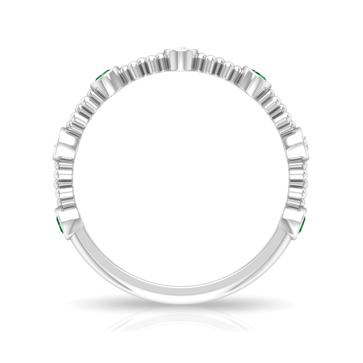 Lab Grown Emerald Diamond Half Eternity Ring with Beaded Detailing