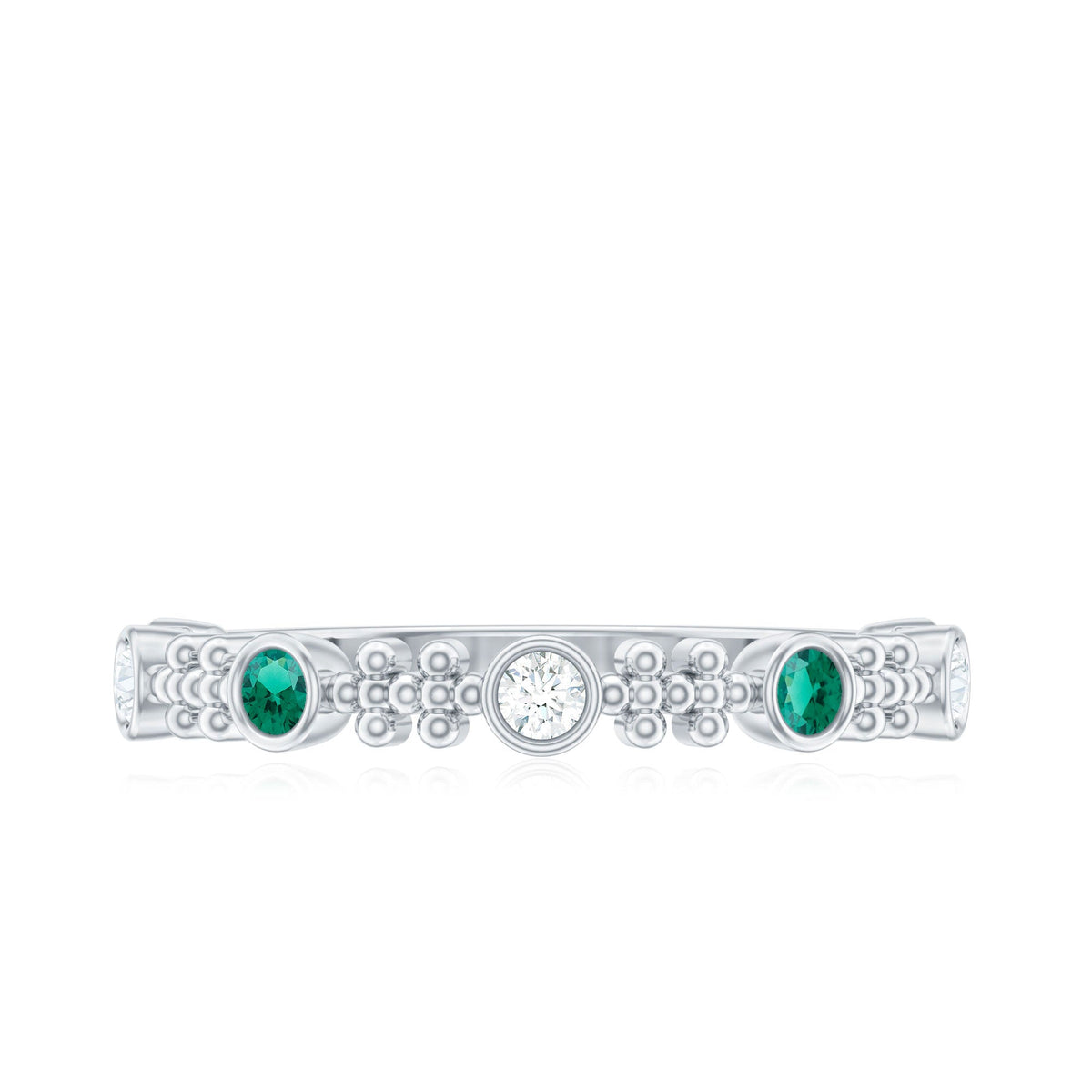 Lab Grown Emerald Diamond Half Eternity Ring with Beaded Detailing