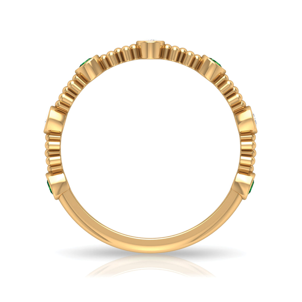 Lab Grown Emerald Diamond Half Eternity Ring with Beaded Detailing