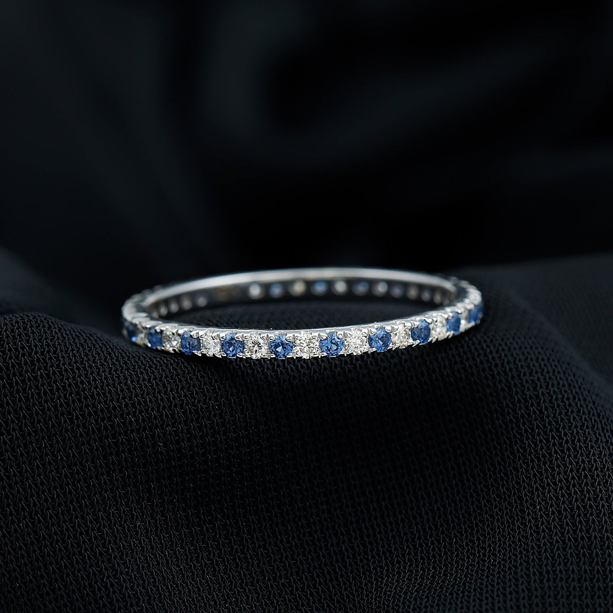 Certified Lab Grown Blue Sapphire Eternity Ring with Diamond