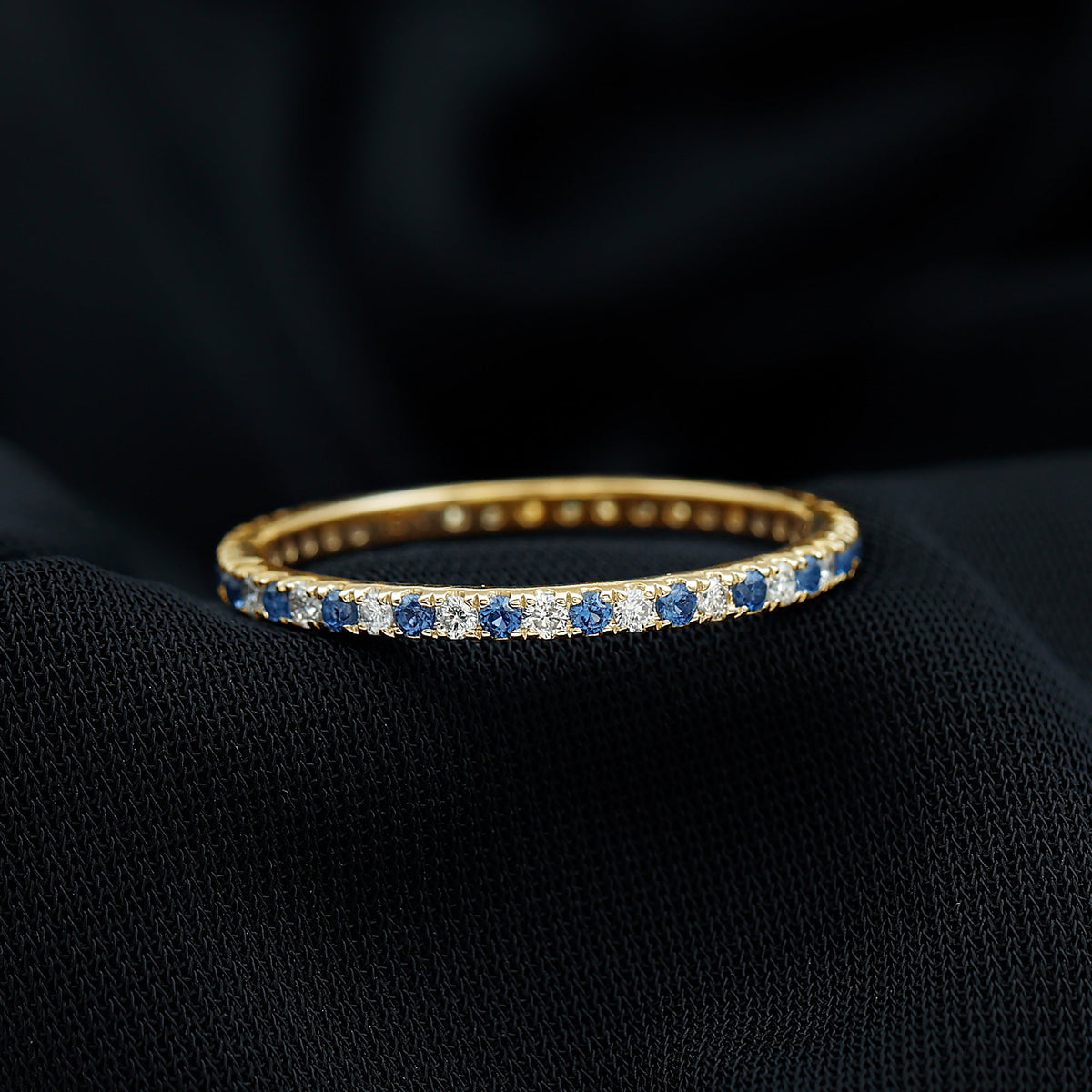 Certified Lab Grown Blue Sapphire Eternity Ring with Diamond