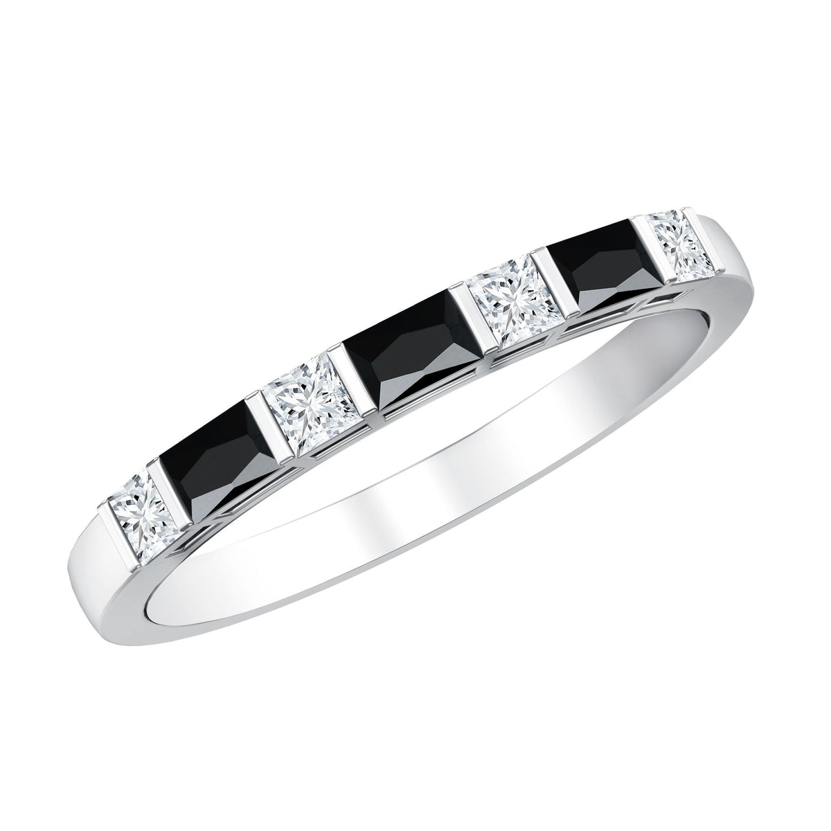 Bar Set Black Onyx and Diamond Half Eternity Wedding Band