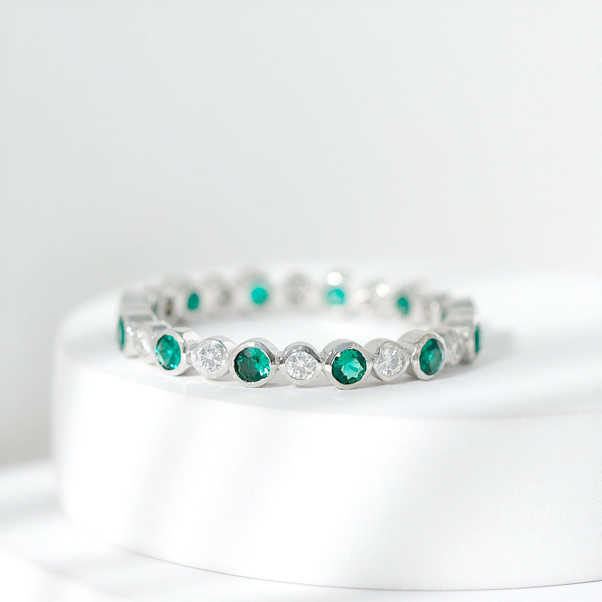 Alternating Set Lab Emerald and Moissanite Full Eternity Ring