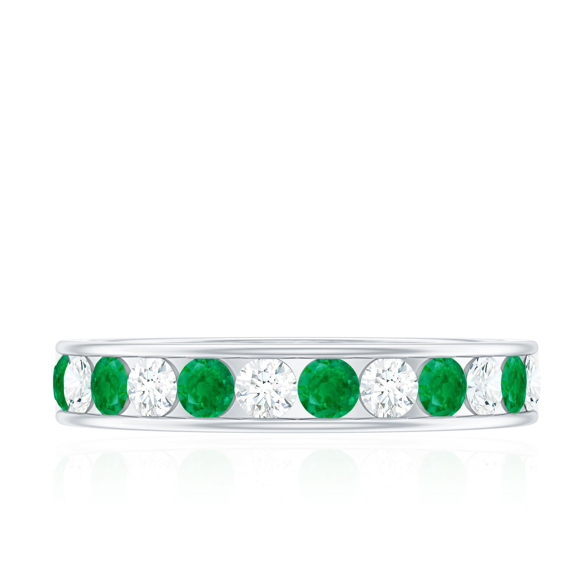 Channel Set Emerald and Diamond Half Eternity Band Ring