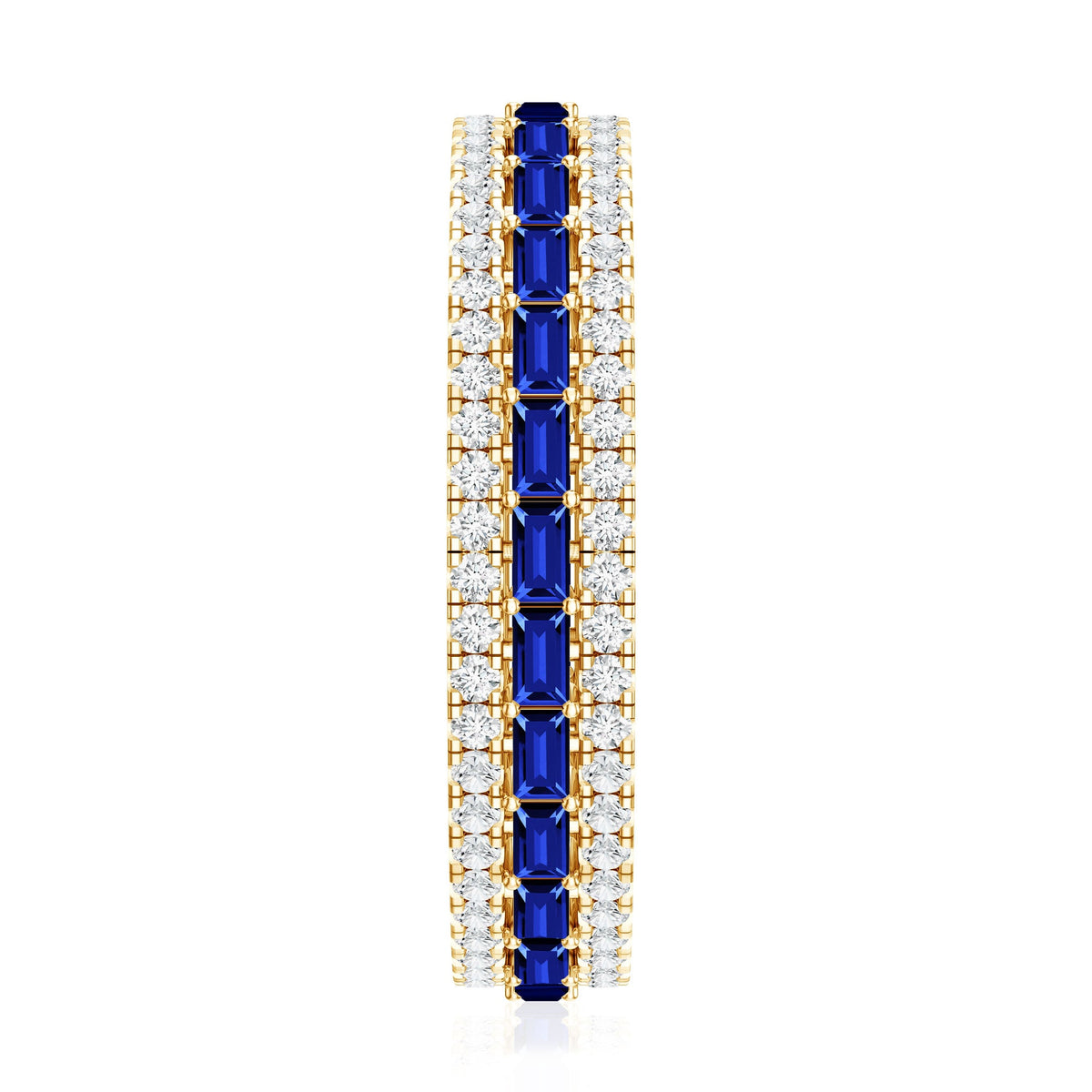 Baguette Cut Lab Grown Blue Sapphire and Moissanite Wedding Band