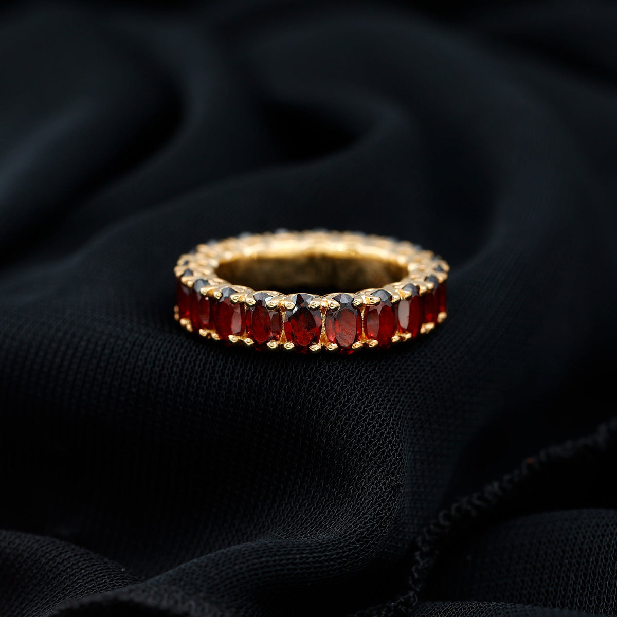 Certified Natural Oval Garnet Eternity Ring for Wedding