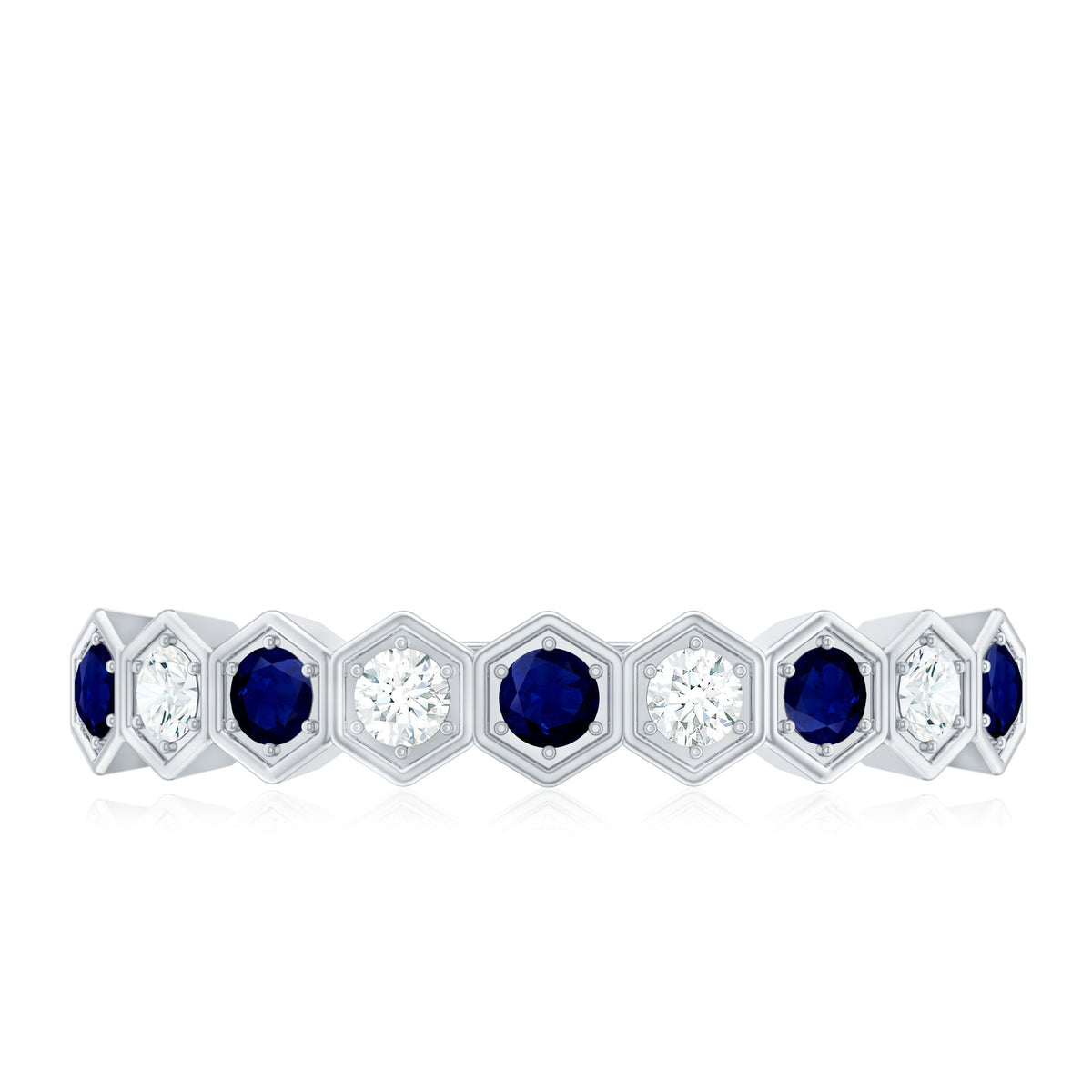Art Deco Inspired Blue Sapphire and Diamond Geometric Half Eternity Ring
